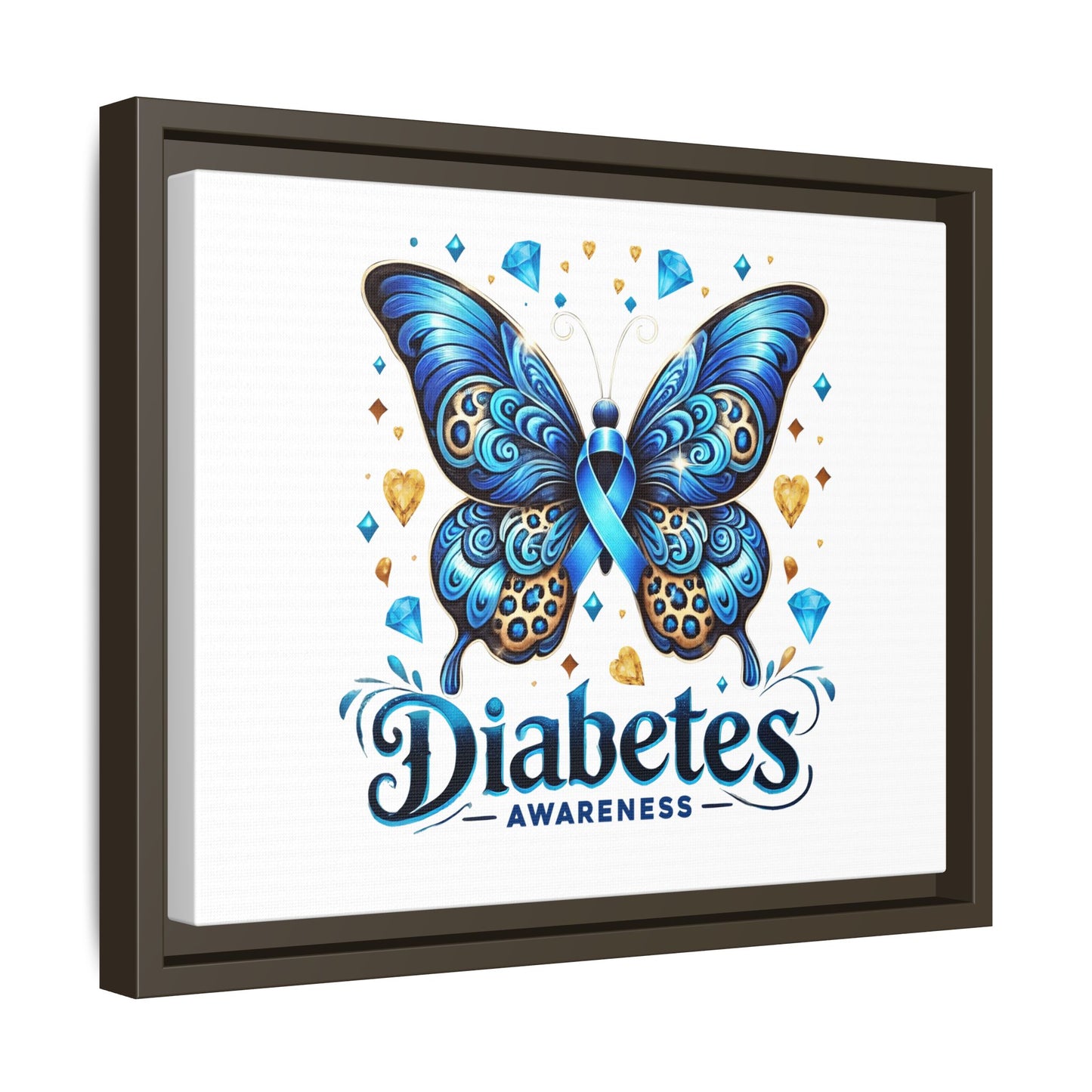 Diabetes Awareness Blue Ribbon Butterfly Matte Framed Canvas