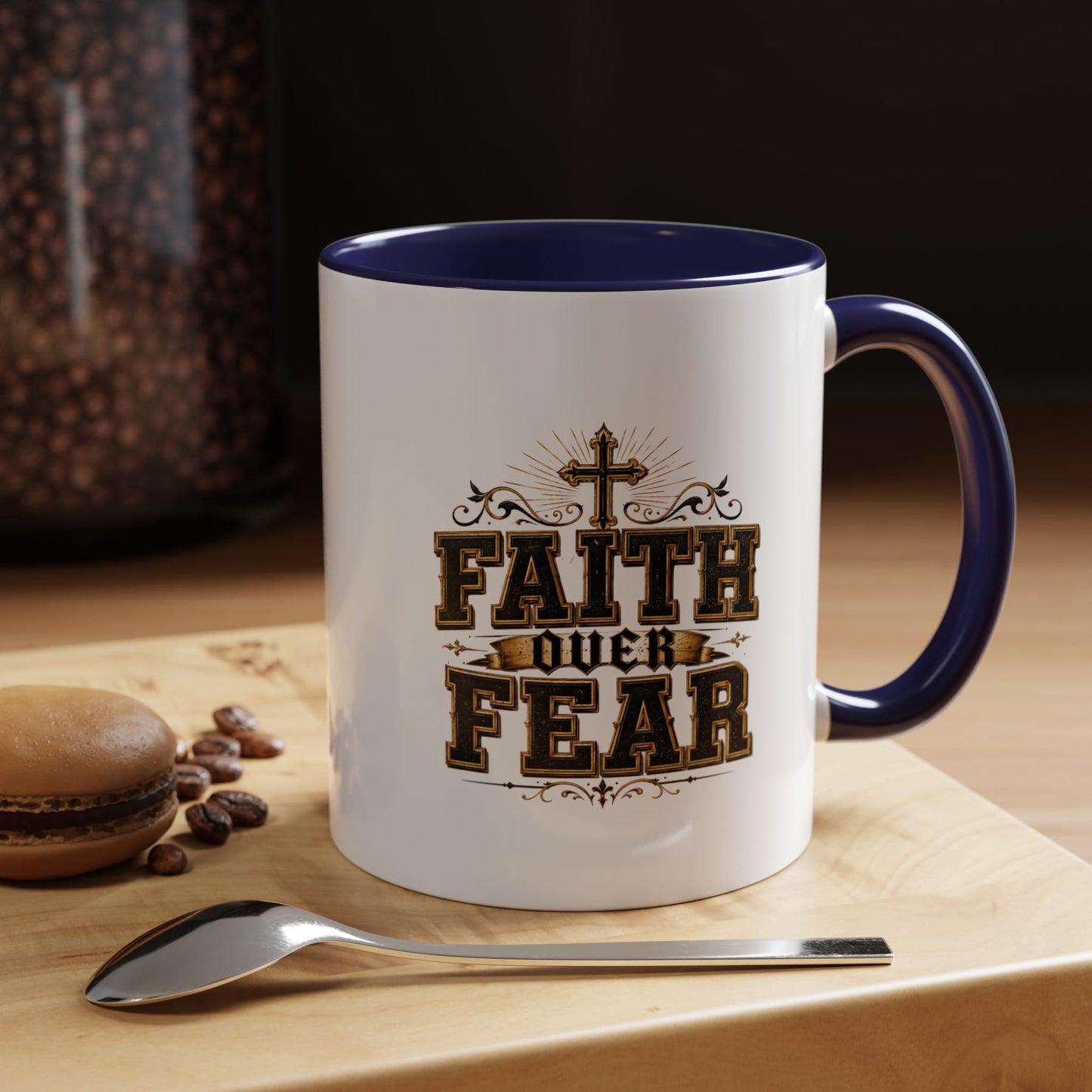 Faith Over Fear Accent Coffee Mug - Inspirational Christian Coffee Cup (11/15oz)