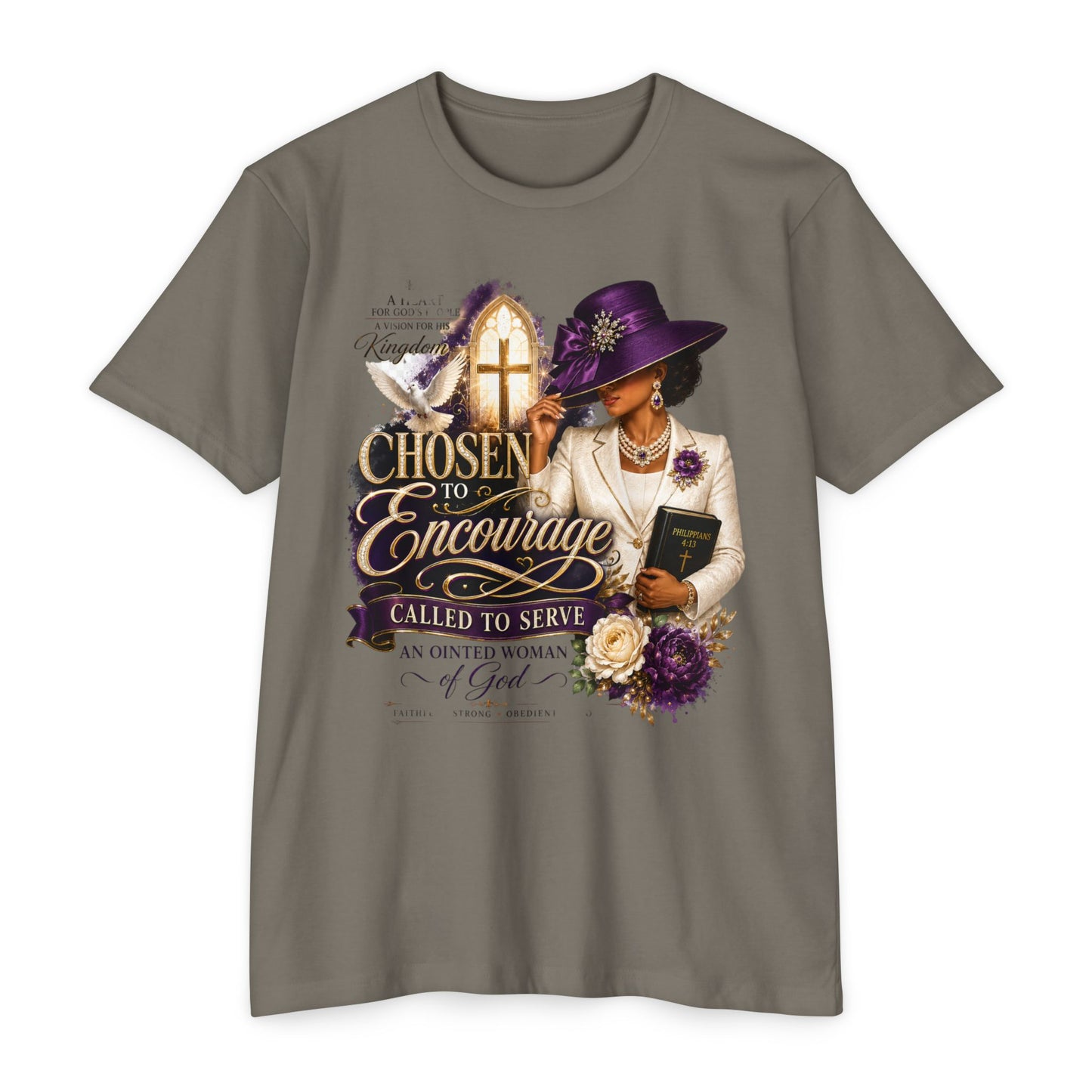 Chosen to Encourage Christian T-Shirt — 'Called to Serve' Purple Church Hat Design