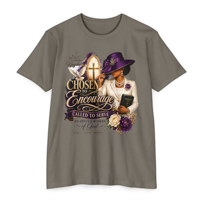 Chosen to Encourage Christian T-Shirt — 'Called to Serve' Purple Church Hat Design