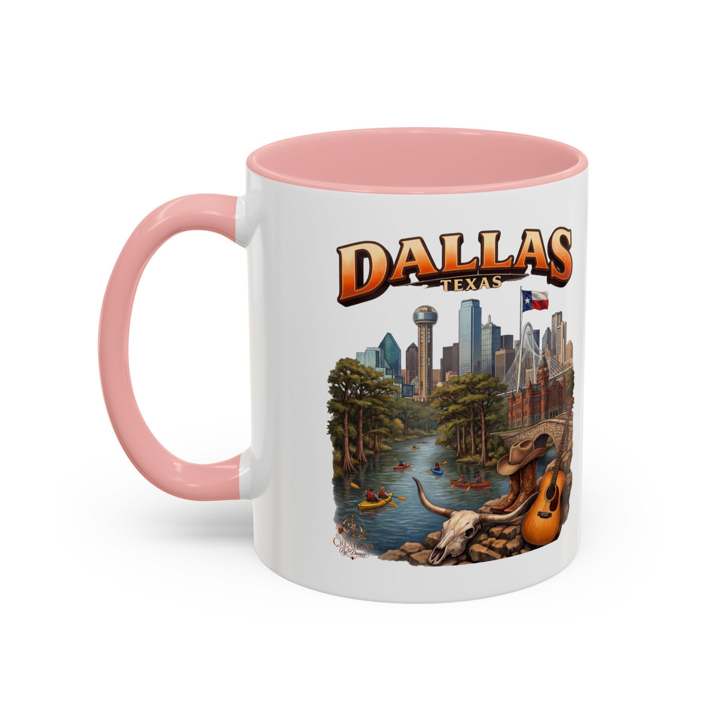 Dallas Skyline Accent Coffee Mug — Texas Souvenir Mug with Guitar & Cityscape