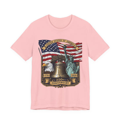 Patriotic 250th Anniversary T-Shirt - Liberty Bell, Bald Eagle & Statue of Liberty