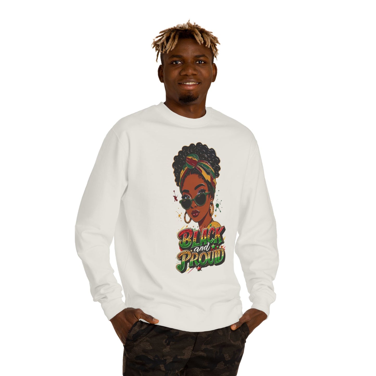 Black and Proud Crewneck Sweatshirt – Afrocentric Rasta Colors Graphic