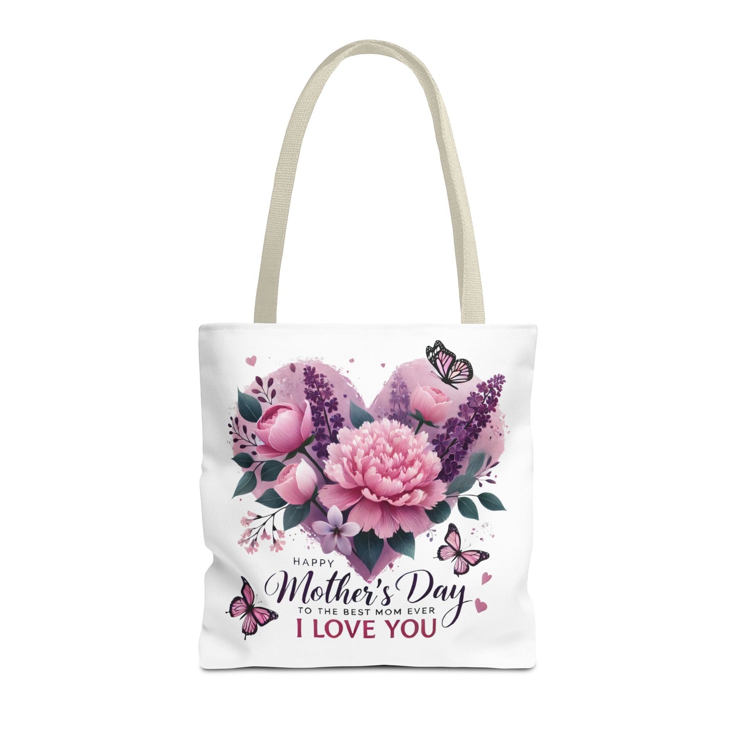 Mother's Day Floral Tote Bag - "Happy Mother's Day I Love You" Heart Bouquet