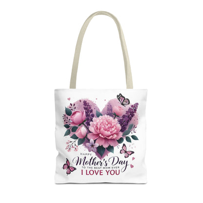 Mother's Day Floral Tote Bag - "Happy Mother's Day I Love You" Heart Bouquet