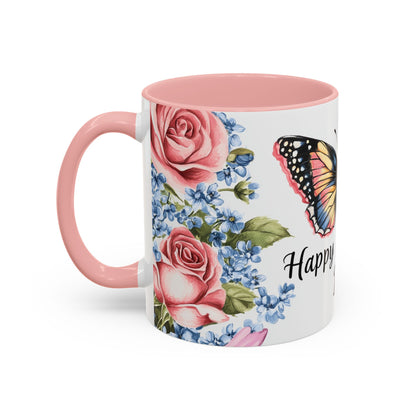 Mother's Day Butterfly Floral Coffee Mug – "Happy Mother's Day" Accent Mug (11/15 oz)
