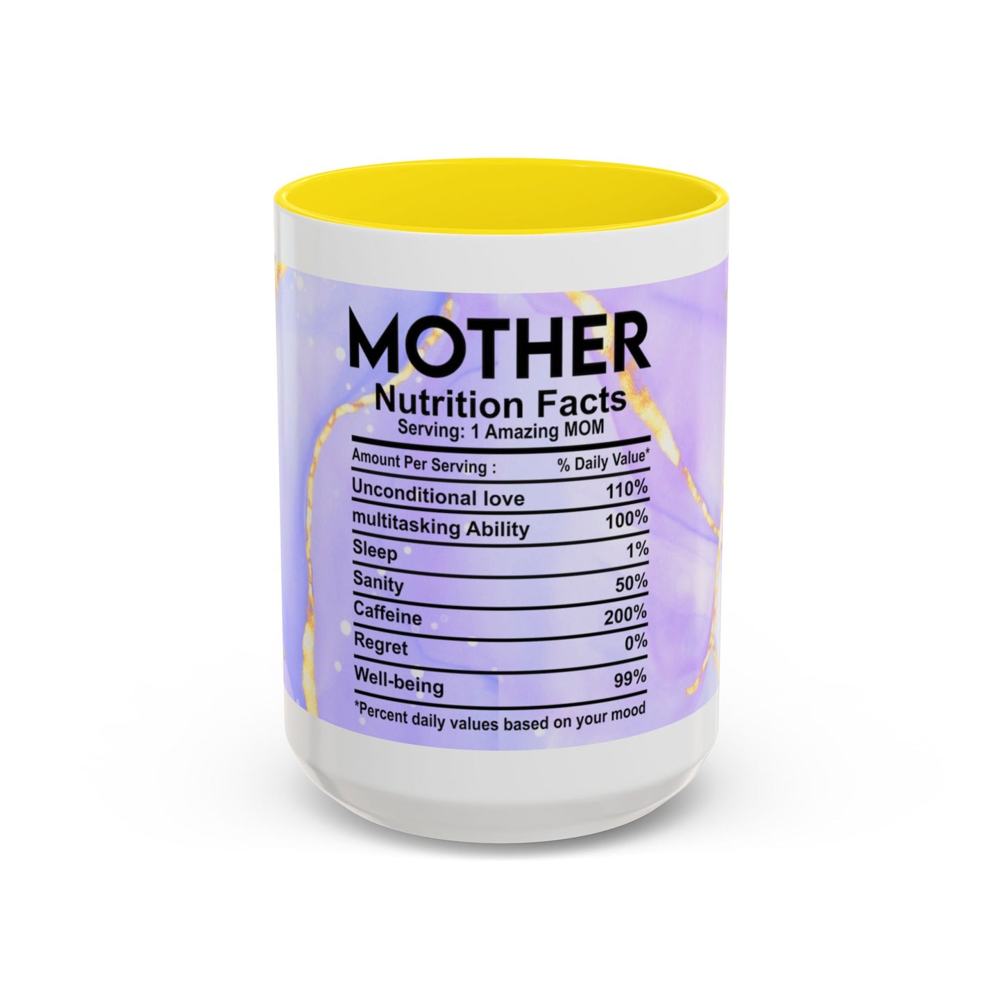 Mother Nutrition Facts Coffee Mug — Floral “Amazing Mom” 11/15oz Accent Mug