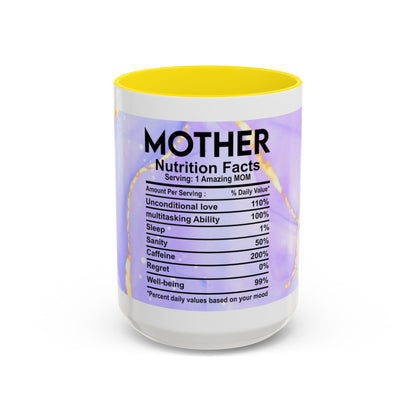 Mother Nutrition Facts Coffee Mug — Floral “Amazing Mom” 11/15oz Accent Mug