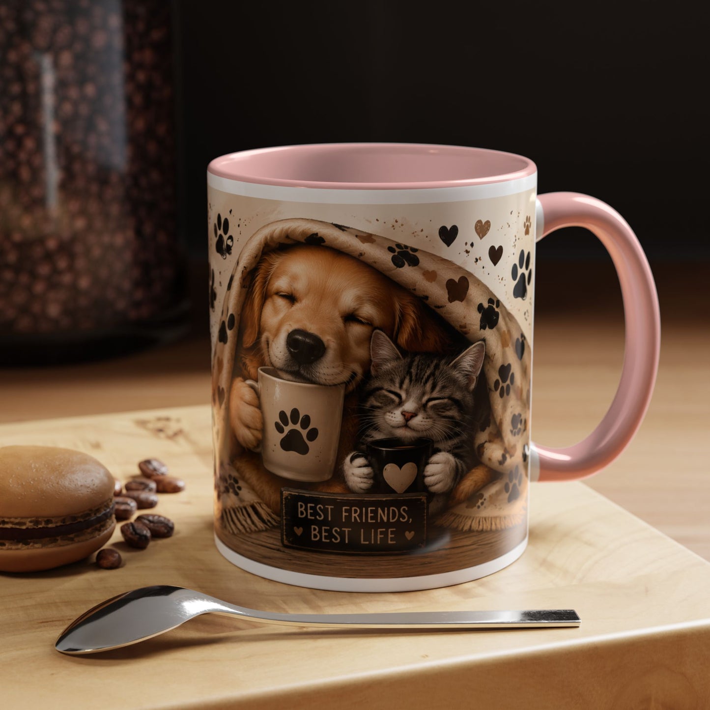 Dog and Cat Coffee Mug – "Best Friends, Best Life" Accent Tea Cup (11/15oz)