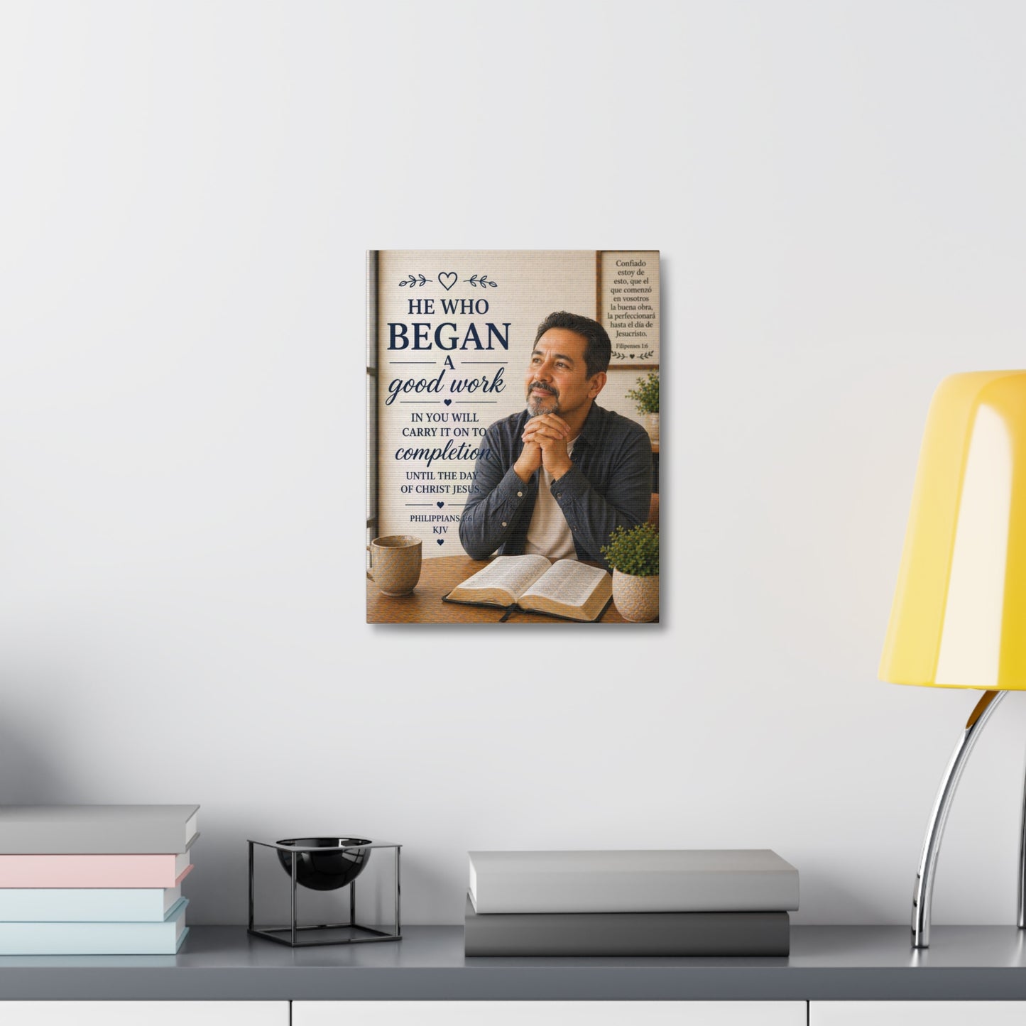 Stretched Canvas - "He Who Began a Good Work" Inspirational Christian Wall Art (Philippians KJV)