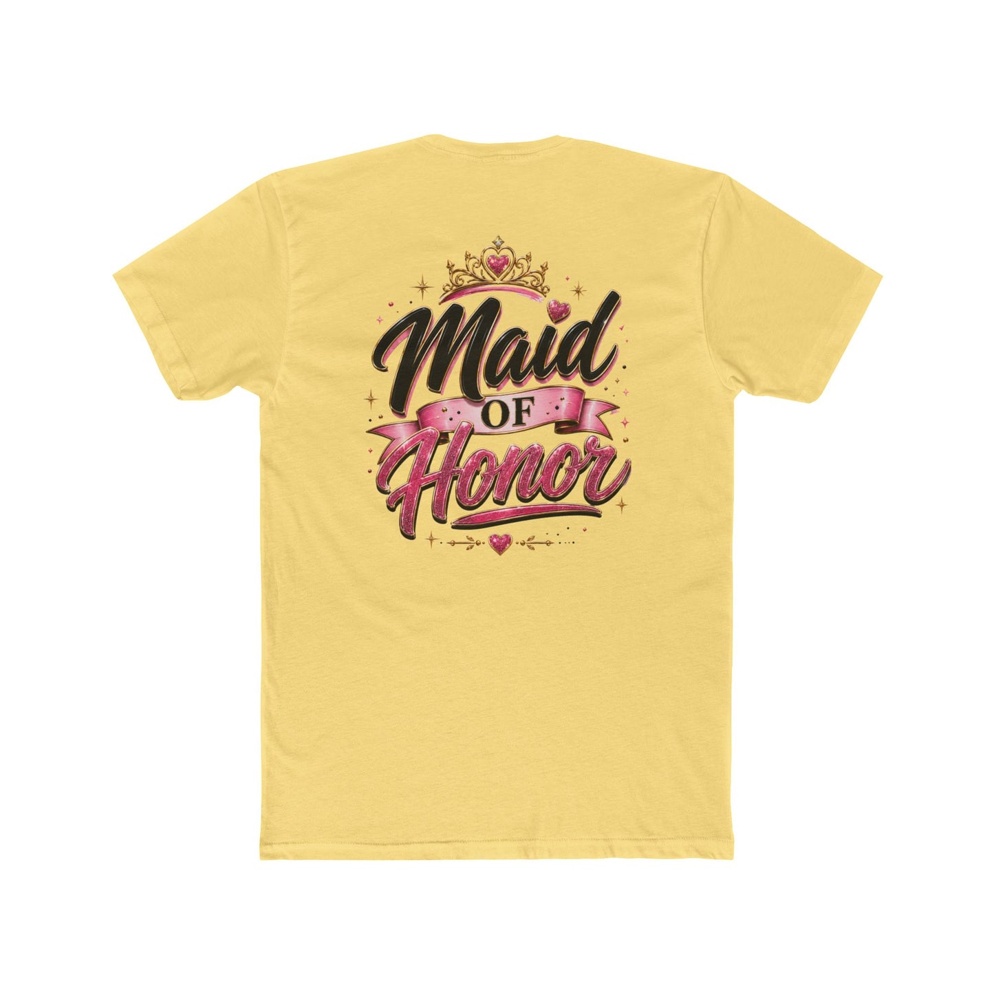 Maid of Honor T-Shirt — Bridal Party Tee with Crown & Pink Ribbon Design