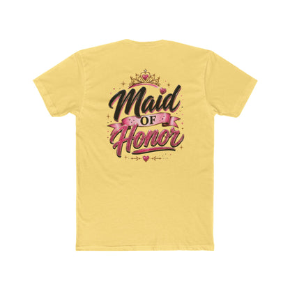 Maid of Honor T-Shirt — Bridal Party Tee with Crown & Pink Ribbon Design