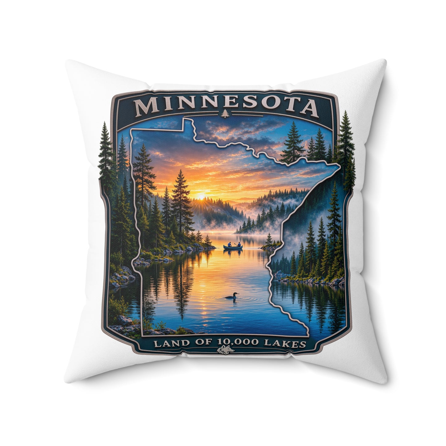 Minnesota Lakes Scenic Throw Pillow — 'Land of 10,000 Lakes' Sunset Cabin Decor