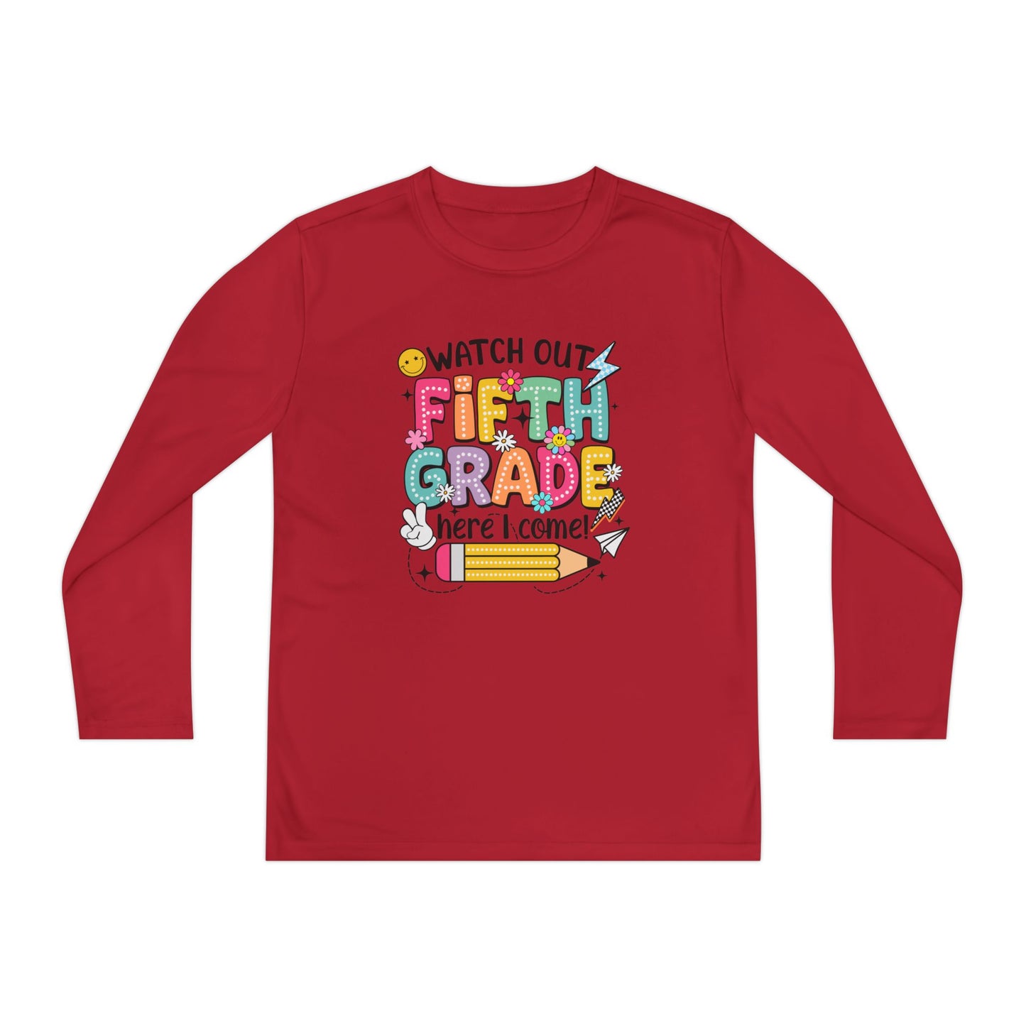 Youth Long Sleeve Tee - "Watch Out Fifth Grade Here I Come" Back-to-School Shirt
