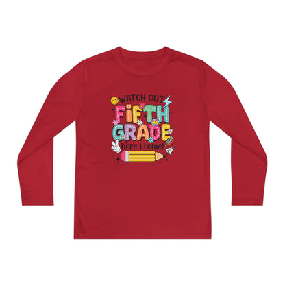 Youth Long Sleeve Tee - "Watch Out Fifth Grade Here I Come" Back-to-School Shirt