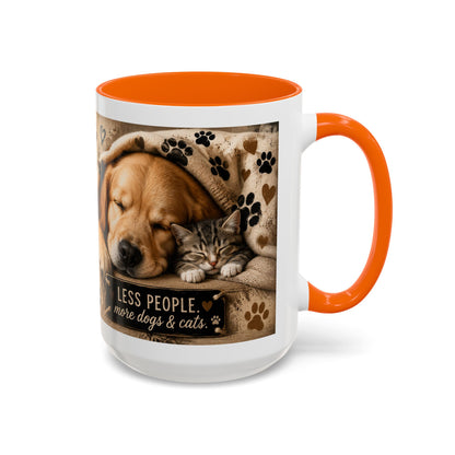 Dog & Cat Coffee Mug - "Less People, More Dogs & Cats" Accent Ceramic Mug