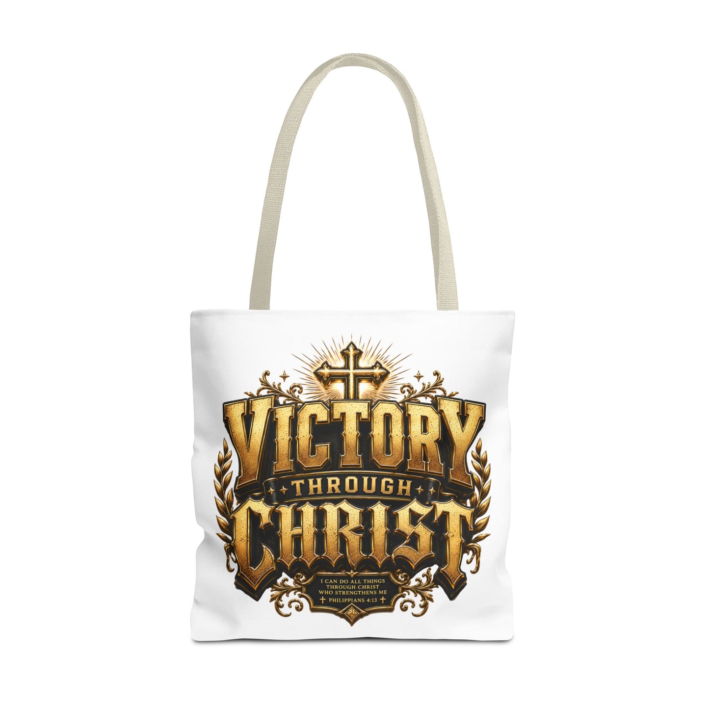 Victory Through Christ Tote Bag — Inspirational Christian Canvas Tote