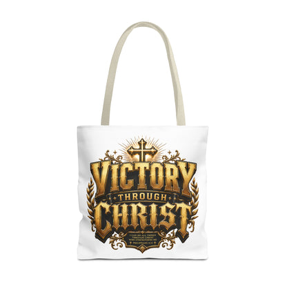 Victory Through Christ Tote Bag — Inspirational Christian Canvas Tote