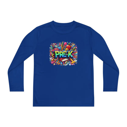 PRE-K Youth Long Sleeve Tee — Colorful School Supplies Design