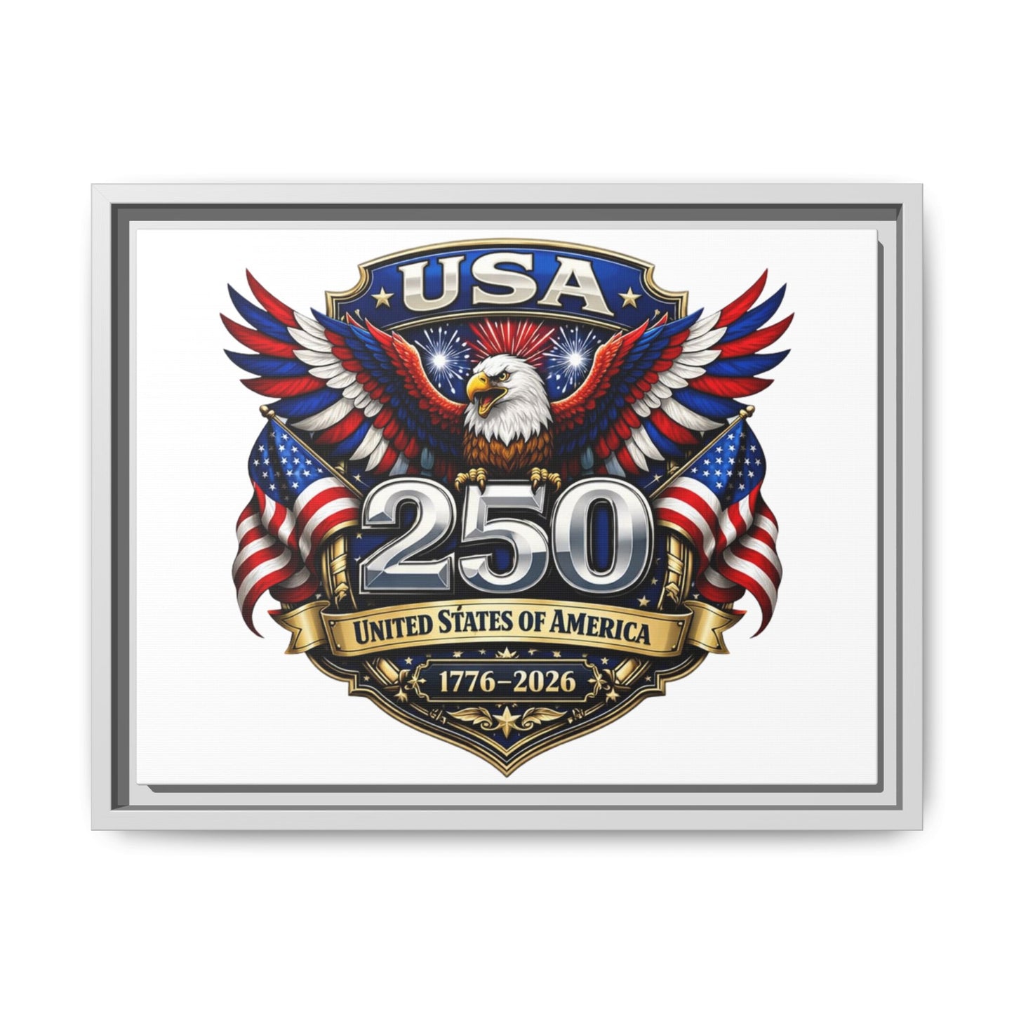 USA 250 Anniversary Framed Canvas — Patriotic Eagle 1776–2026 Wall Art