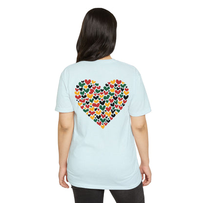 Heart Pattern T-Shirt — Colorful Hand-Drawn Hearts Graphic Tee