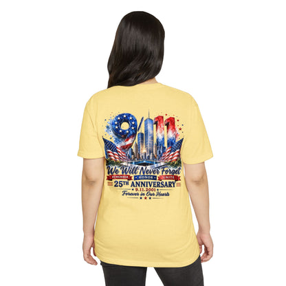 9/11 We Will Never Forget 25th Anniversary Memorial T-Shirt