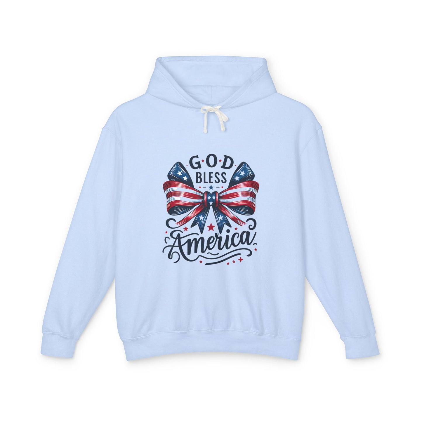 God Bless America Patriotic Hoodie – American Flag Bow Fourth of July Sweatshirt