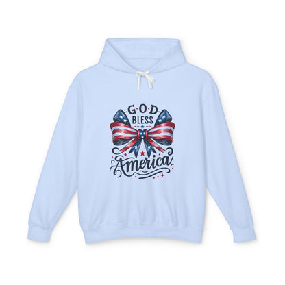 God Bless America Patriotic Hoodie – American Flag Bow Fourth of July Sweatshirt