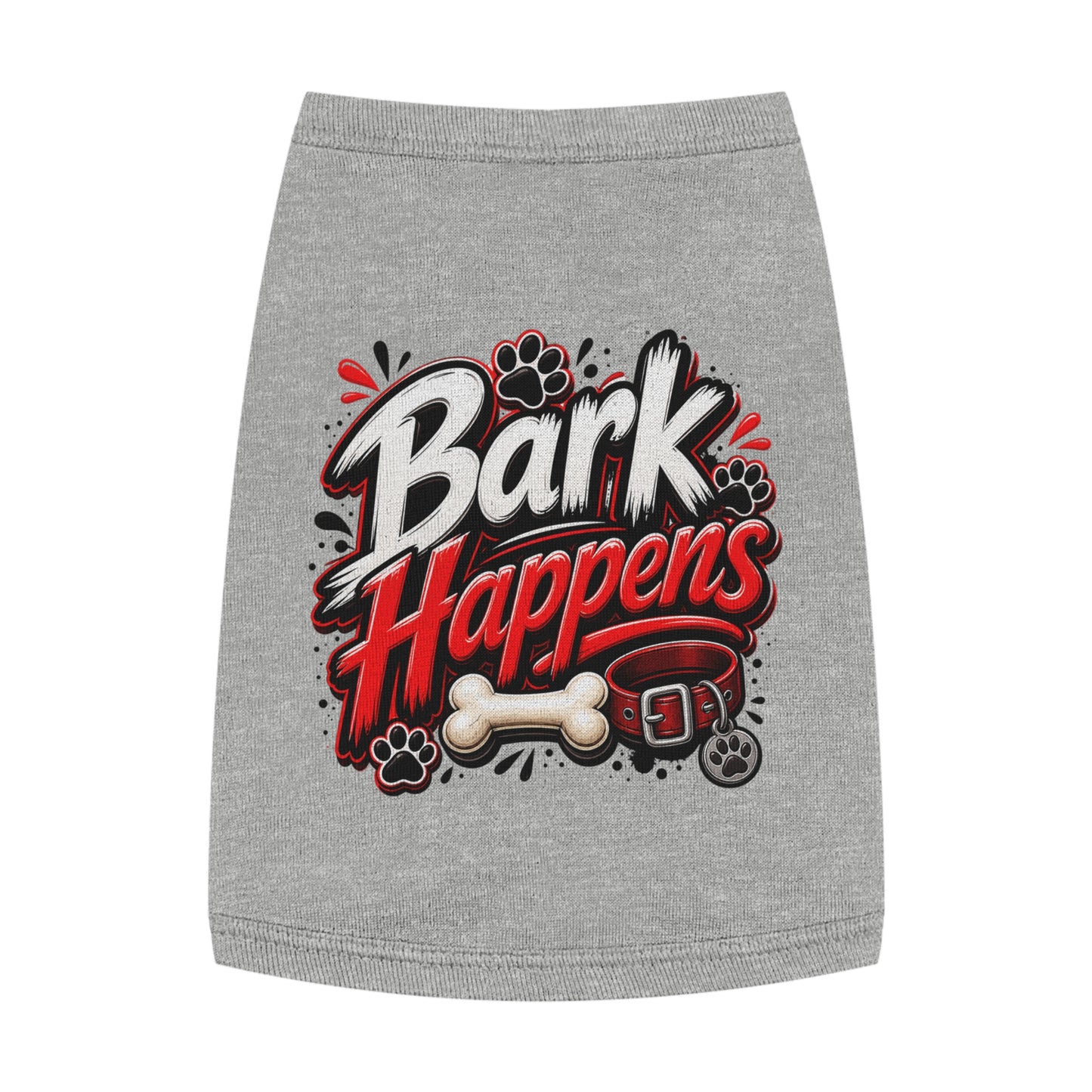 Bark Happens Pet Tank Top – Funny Dog Shirt with Bone & Paw Graphic