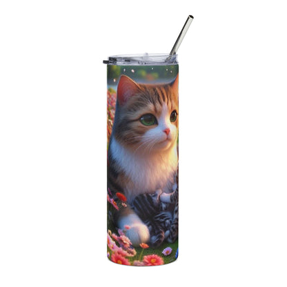 20oz Cat Family Stainless Steel Tumbler — Cute Kitten Floral Travel Cup
