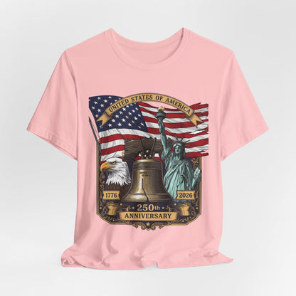 Patriotic 250th Anniversary T-Shirt - Liberty Bell, Bald Eagle & Statue of Liberty