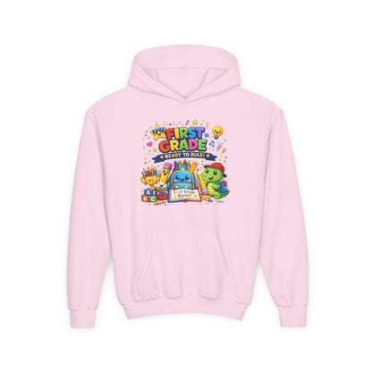 First Grade Hoodie - "First Grade Ready To Rule" Kids Back-to-School Sweatshirt