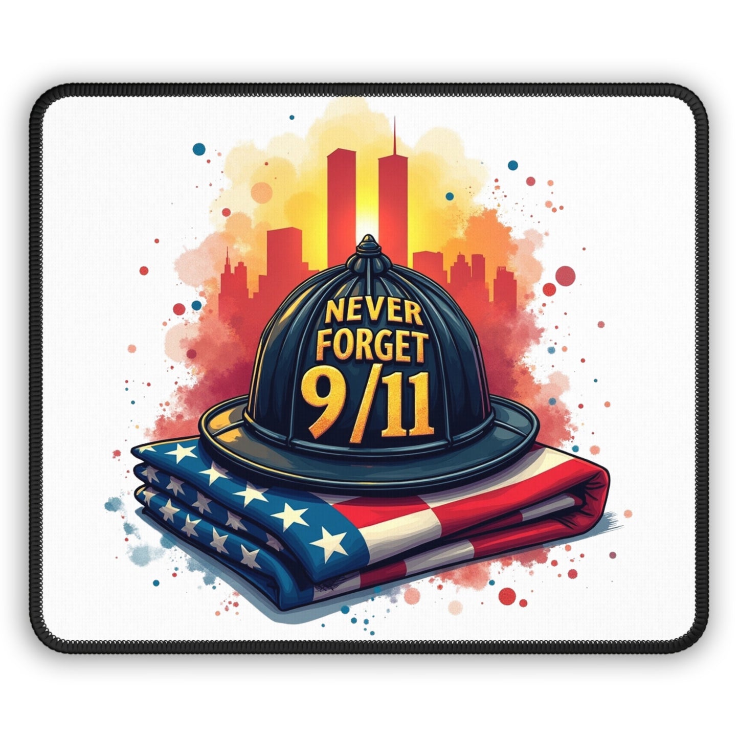 Never Forget 9/11 Gaming Mouse Pad — Patriotic Firefighter Tribute