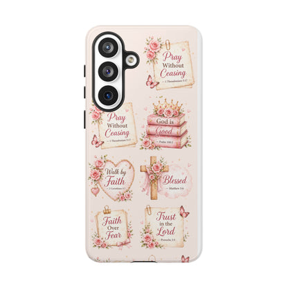 Christian Floral Phone Case — "Pray Without Ceasing" Faith Cross Design