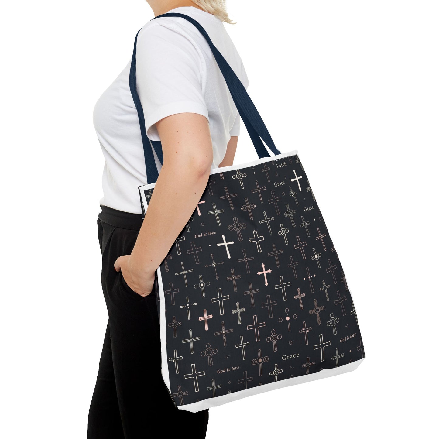Cross Pattern Tote Bag — Faith & Grace Religious All-Over Print Tote