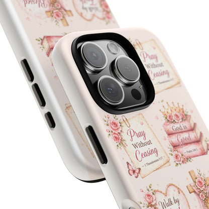 Christian Floral Phone Case — "Pray Without Ceasing" Faith Cross Design