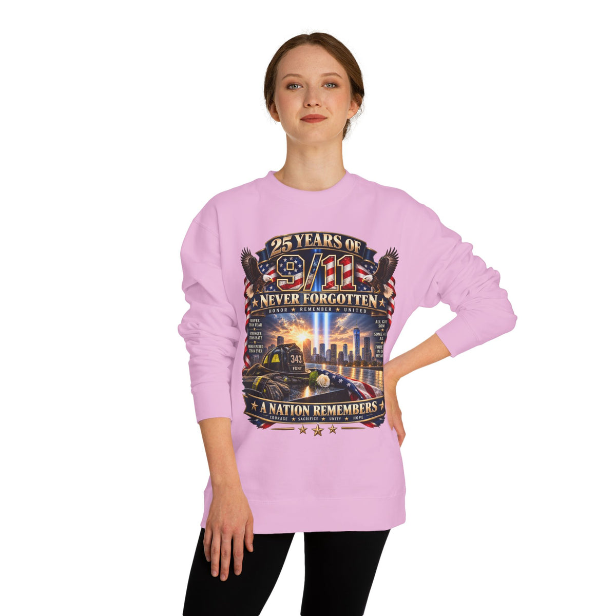 9/11 Memorial Sweatshirt — "25 Years of 9/11 Never Forgotten" Tribute Crewneck