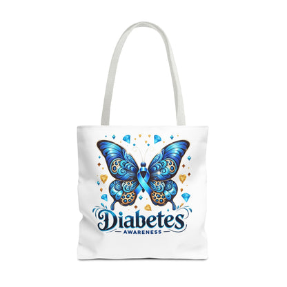 Diabetes Awareness Tote Bag — Blue Butterfly Ribbon Design