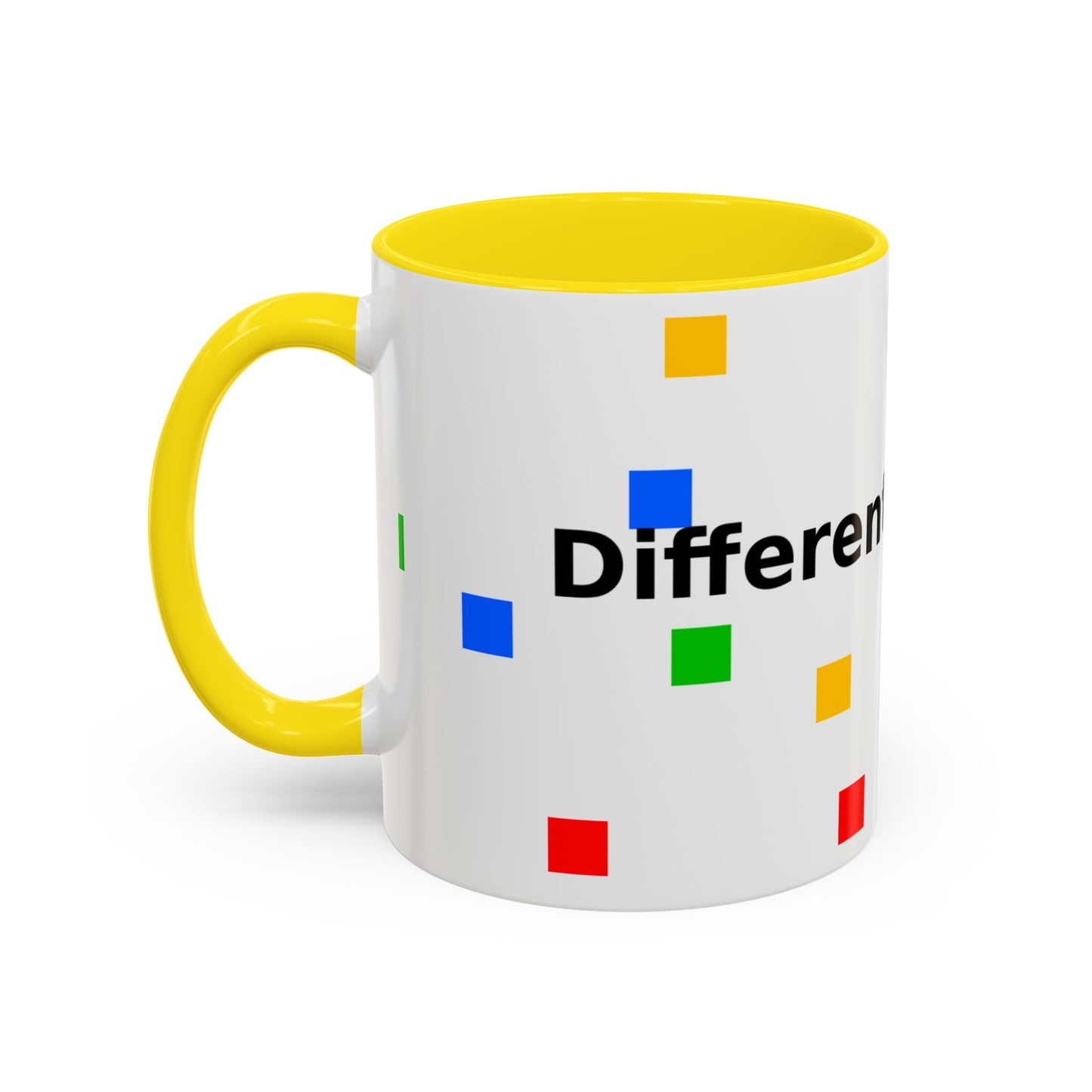 Accent Coffee Mug — 'Different Not Less' Pride-Inclusive Color Block Design (11/15oz)