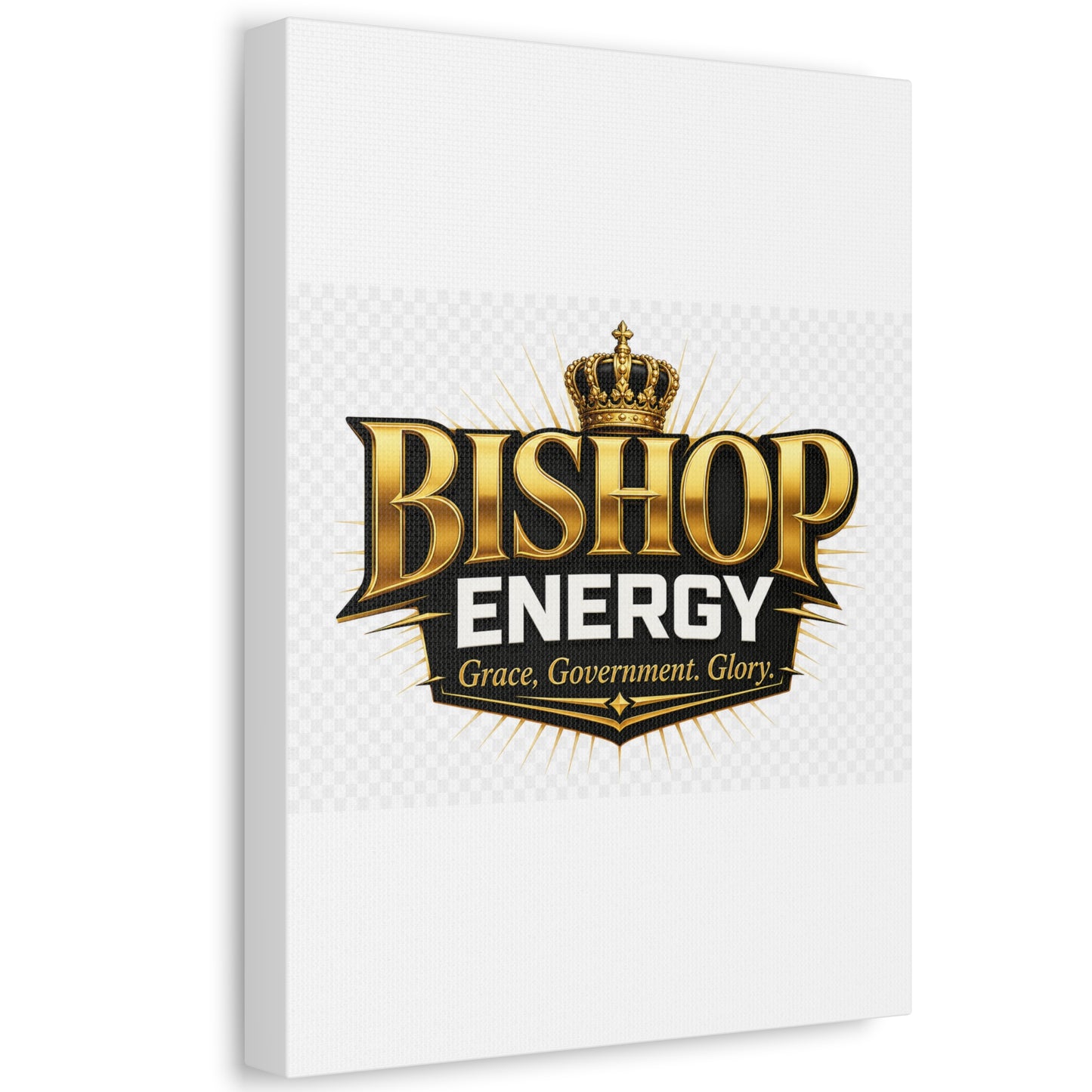 Bishop Energy Stretched Canvas - Gold Crown Emblem (Grace, Government, Glory)