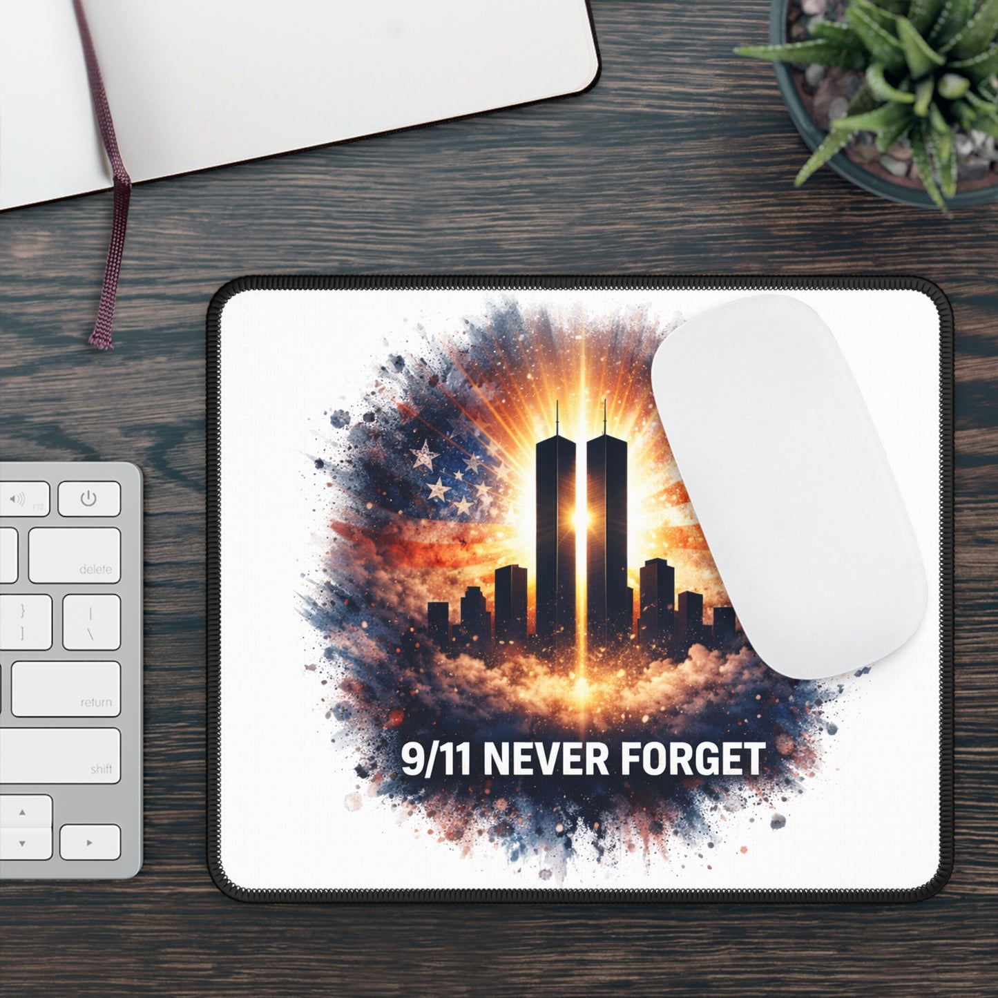 Gaming Mouse Pad — 9/11 Never Forget Tribute with Twin Towers & American Flag