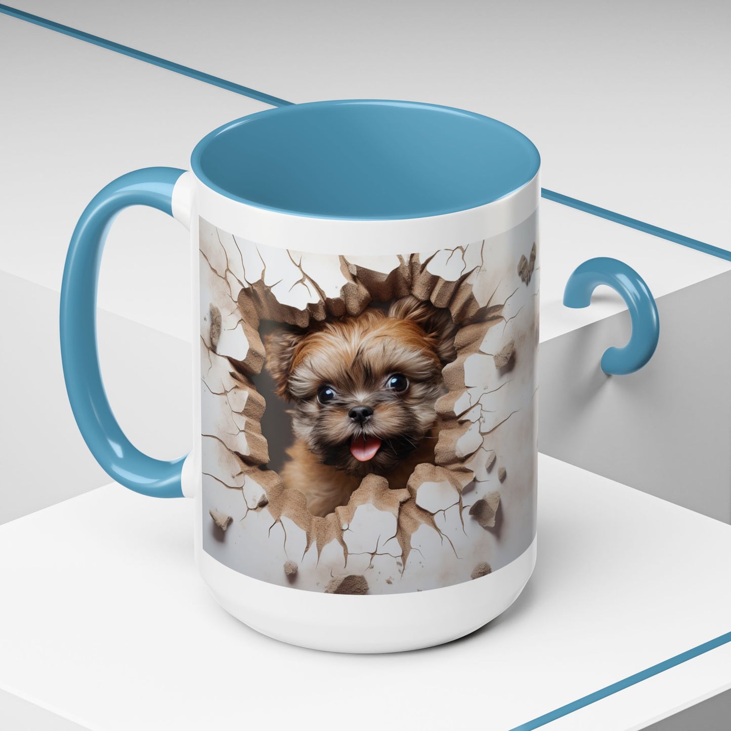 Puppy Breaking Through Accent Coffee Mug — Cute Dog 11/15oz Gift