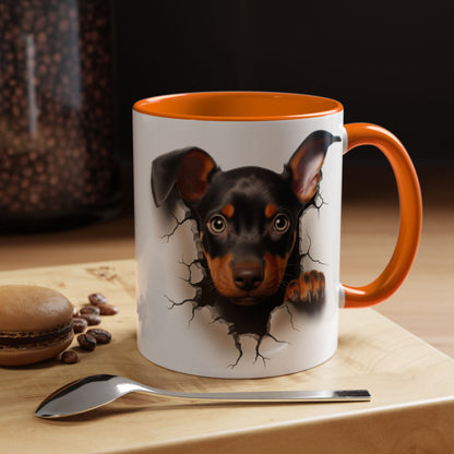 Dachshund Puppy Peek Coffee Mug – Accent Black Interior/Handle, Cute Dog Crack Design (11/15 oz)