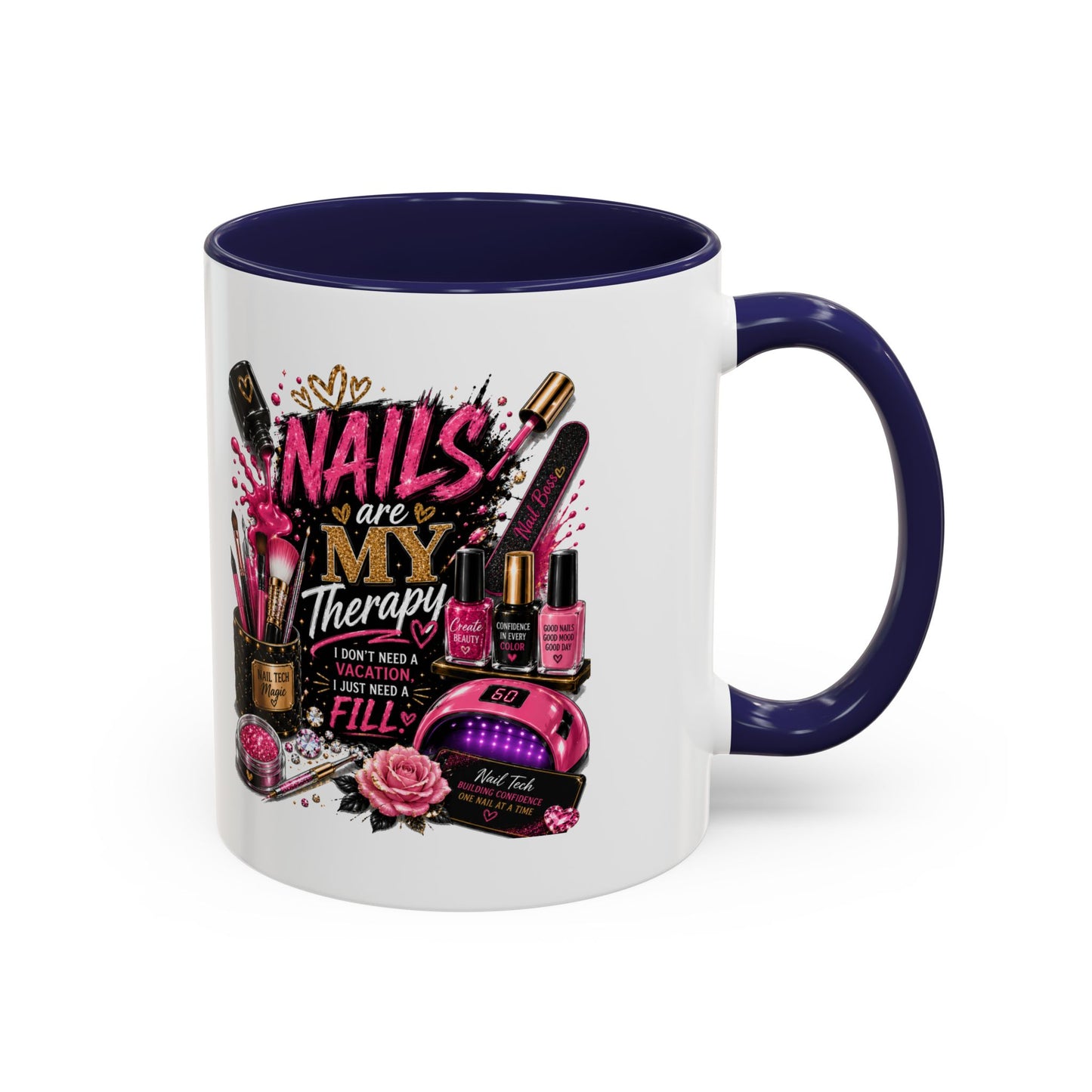 Coffee Mug — "Nails Are My Therapy" Pink Nail Tech Gift