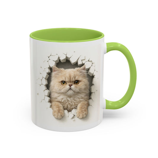 Cat Peeking Accent Coffee Mug — Cute Persian Cat Design (11/15oz)