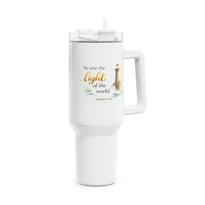 40oz Inspirational Lighthouse Tumbler — "You are the light of the world" Christian Travel Mug