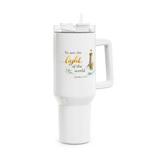 40oz Inspirational Lighthouse Tumbler — "You are the light of the world" Christian Travel Mug