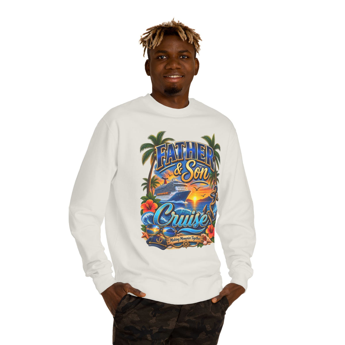 Father & Son Cruise Sweatshirt – Tropical Beach Boat Design