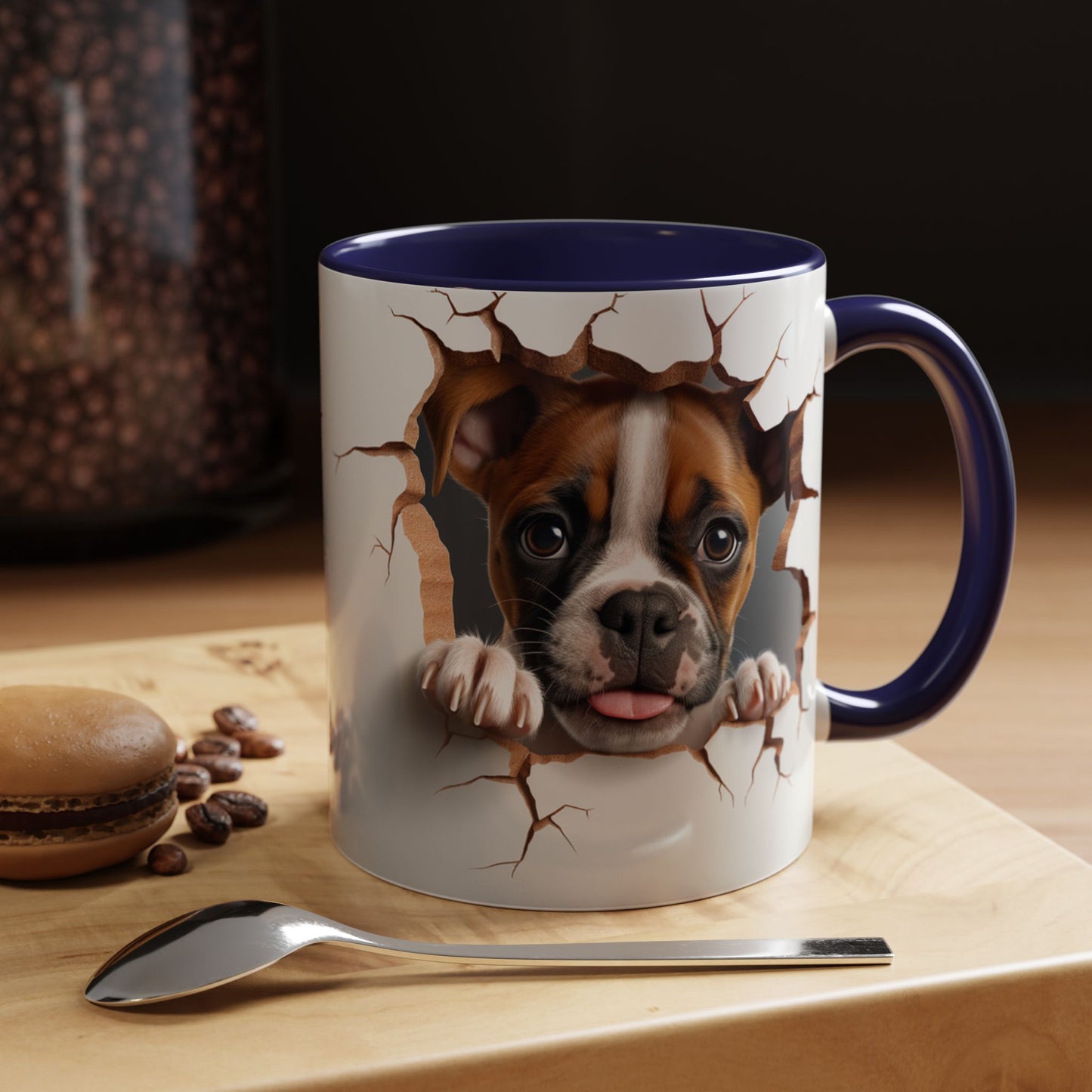 Boxer Puppy Peeking Coffee Mug — Cute Dog 11/15oz Accent Mug