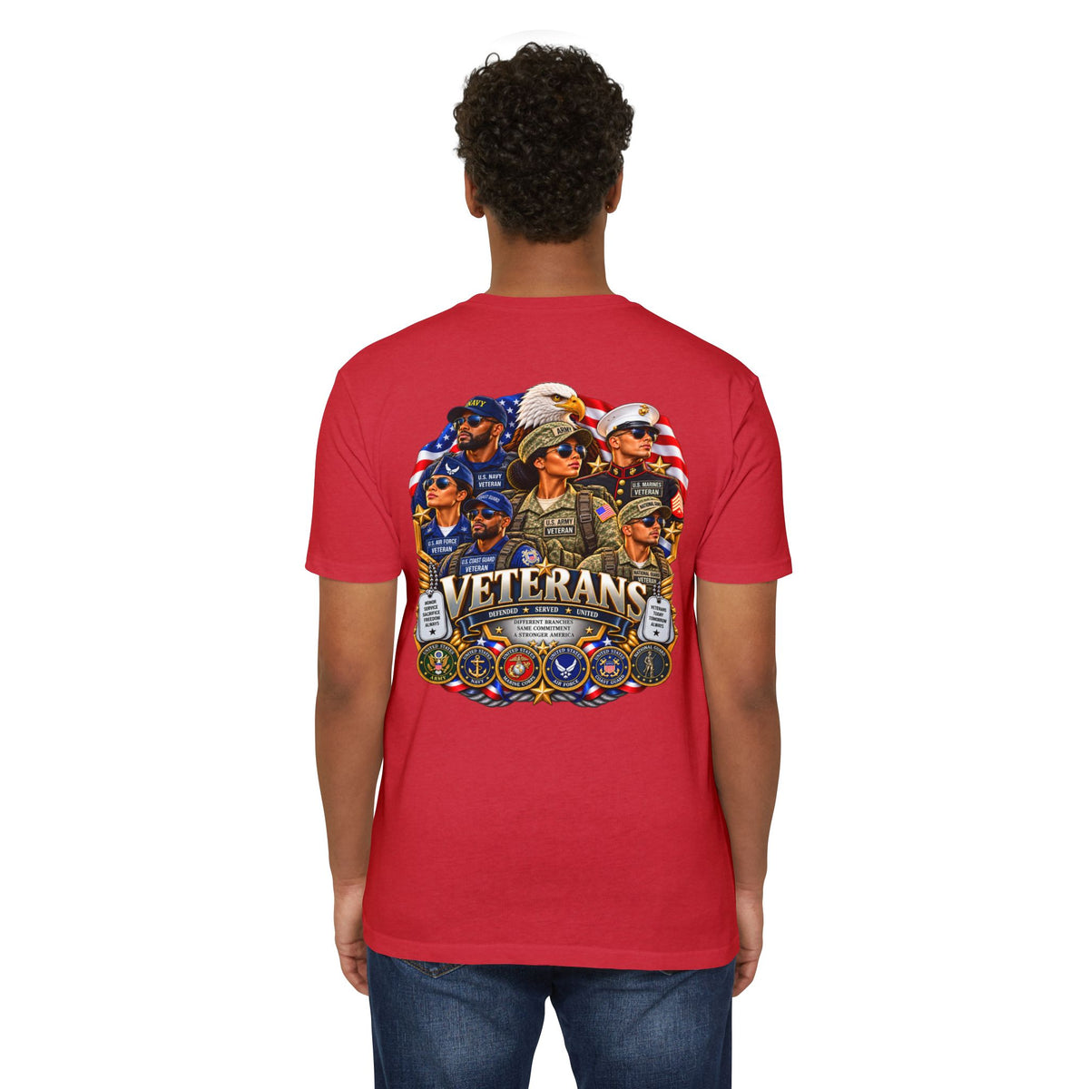 Veterans Tribute T-Shirt – Patriotic Military Emblems & Eagle Design